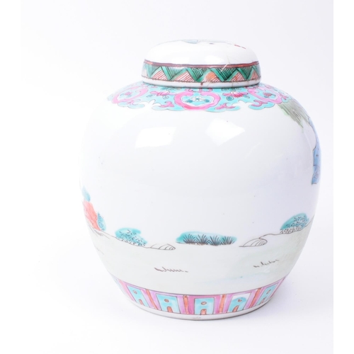 166 - 19th century Chinese porcelain Famille Rose lidded ginger jar with hand painted decoration including... 