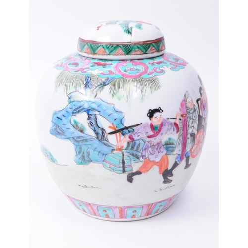 166 - 19th century Chinese porcelain Famille Rose lidded ginger jar with hand painted decoration including... 