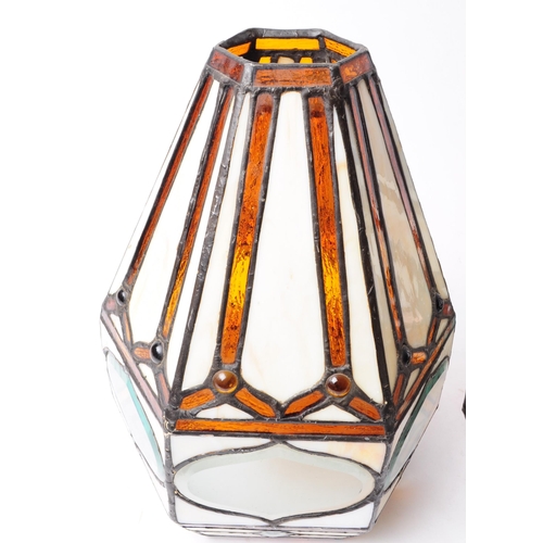 211 - Tiffany Manner - Art Nouveau style stained glass lamp light shades. With coloured glass panels lead ... 