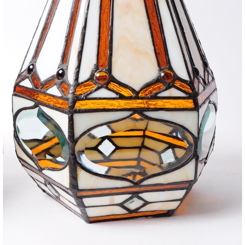 211 - Tiffany Manner - Art Nouveau style stained glass lamp light shades. With coloured glass panels lead ... 