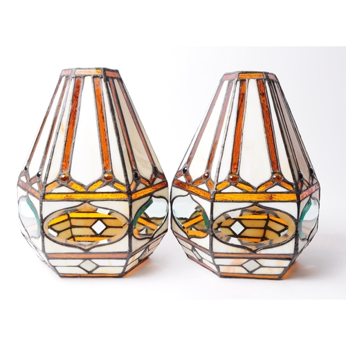 211 - Tiffany Manner - Art Nouveau style stained glass lamp light shades. With coloured glass panels lead ... 