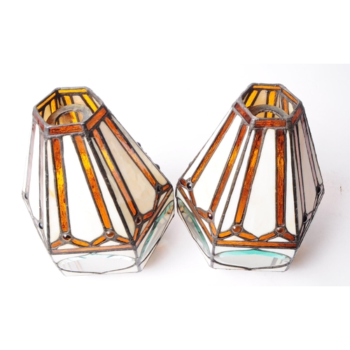 211 - Tiffany Manner - Art Nouveau style stained glass lamp light shades. With coloured glass panels lead ... 