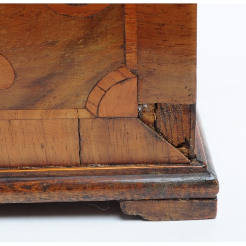 217 - Early 20th century Walnut veneer sewing box with a sloping hinged lid featuring a pin cushion mounte... 