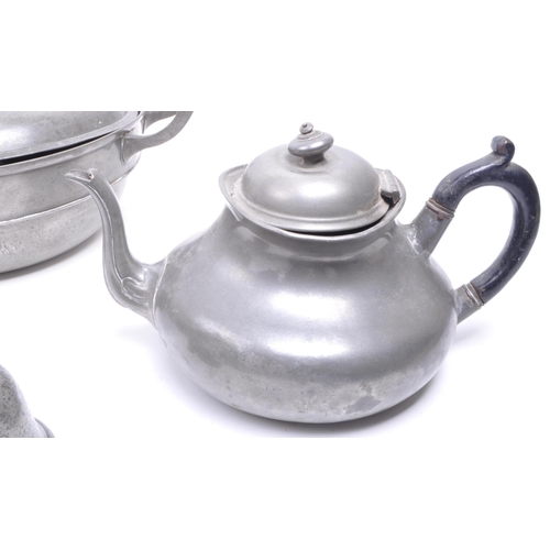 219 - Collection of 19th century pewter kitchen wares. Comprised of a coffee pot, a Shaw and Fisher Sheffi... 