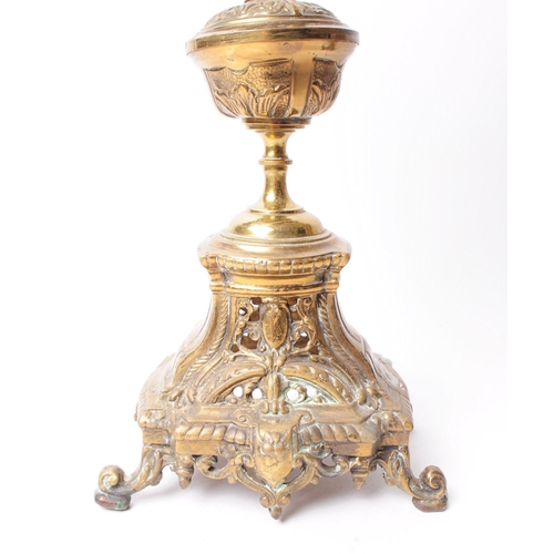 236 - Two Victorian late 19th century brass garniture candelabra. Both features ornate detailing, four arm... 