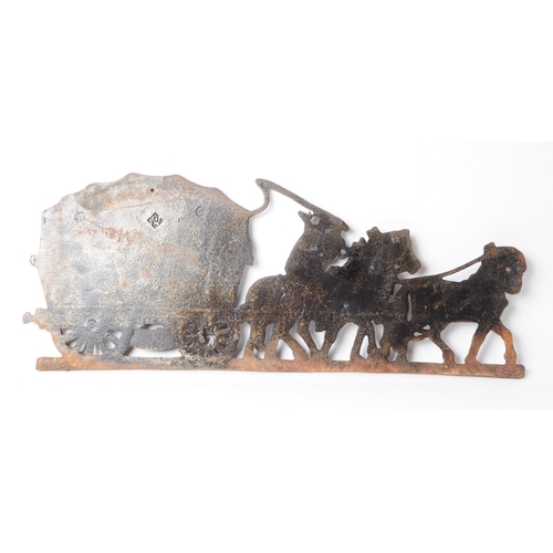 238 - 20th century cast iron horse and cart plaque, depicting two horses, a man sat upon one of them, pull... 