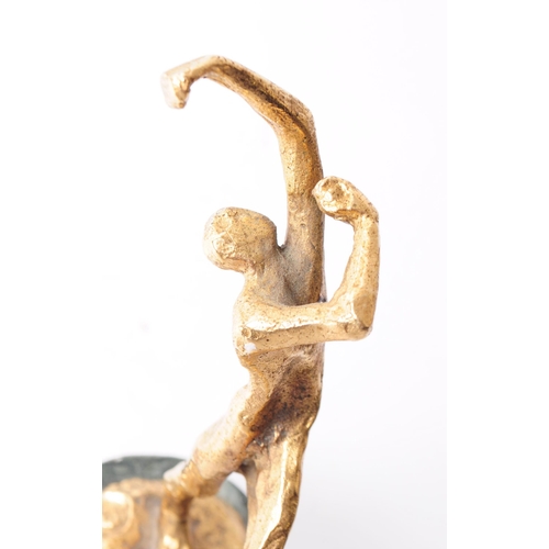 243 - A 20th century cast bronze and marble dancer figure statue. The figure in the form of a dancer, pose... 