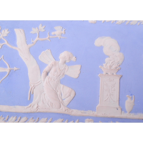 245 - Early 20th century Wedgwood style plaster plaque, in two shades of blue and depicting white relief c... 