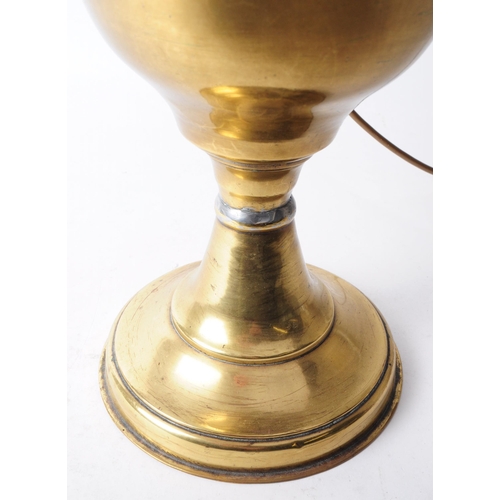 272 - Early 20th century brass oil lamp with glass shade and reservoir. Glass shade in a clear textured fl... 