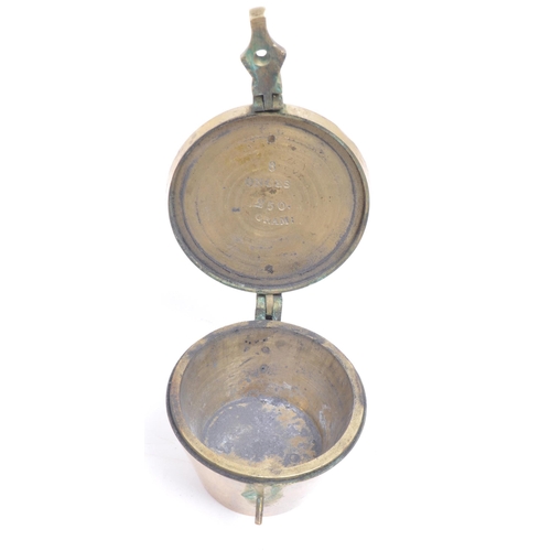 286 - 20th century brass apothecary weights / scales. Overall weighing 500 grams with the brass container ... 