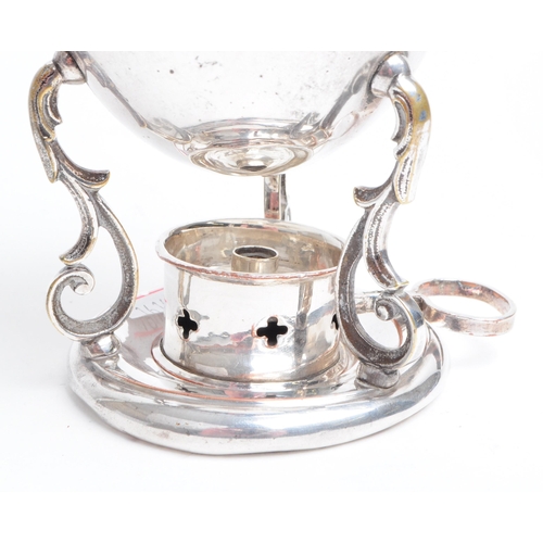 290 - Early 20th century silver plated egg coddler with bird / chicken finial and burner. Measuring approx... 