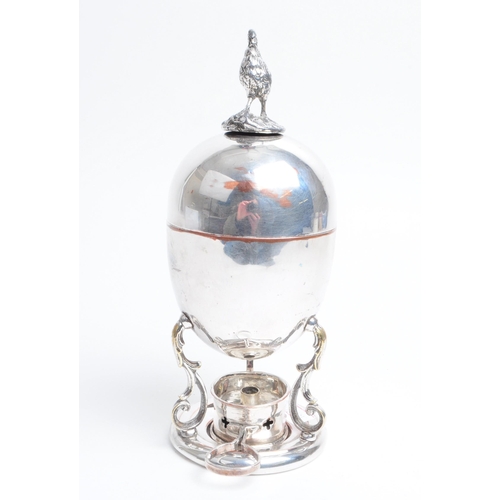 290 - Early 20th century silver plated egg coddler with bird / chicken finial and burner. Measuring approx... 