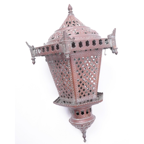 305 - A vintage Morrocan brass pierced lantern / shade / incense burner with a vintage brass hall lantern ... 