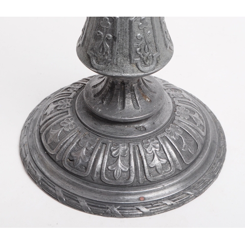 313 - Italian early 20th century art deco cast metal pewter desk lamp base with moulded panel features and... 