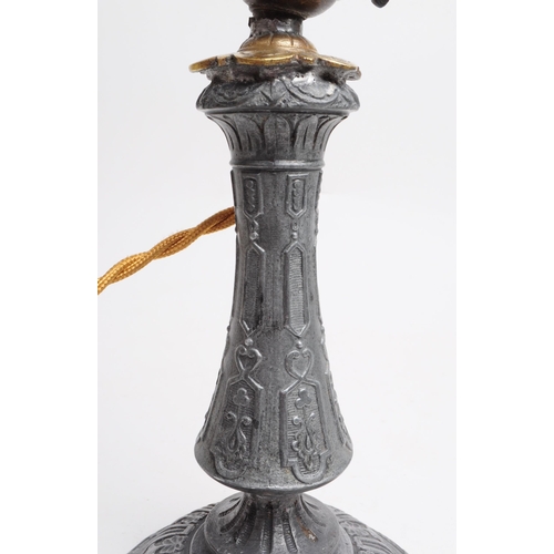 313 - Italian early 20th century art deco cast metal pewter desk lamp base with moulded panel features and... 