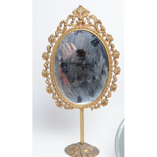 314 - 20th century gilt metal French table mirror and barbola mirror. Gilt metal mirror decorated in ornat... 