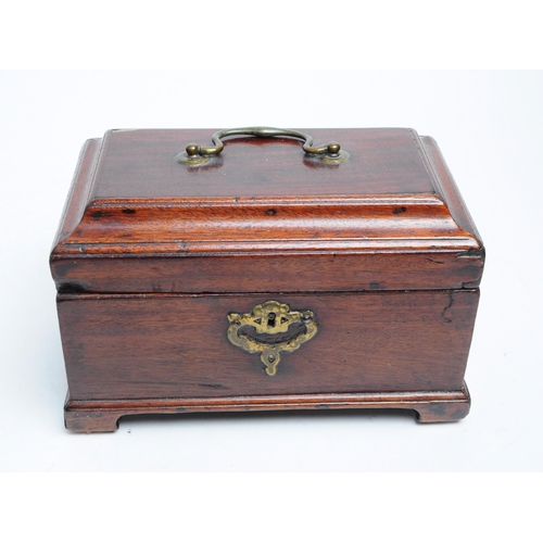 330 - George III 19th century mahogany tea caddy / trinket  chest box. Rectangular form with brass carry h... 