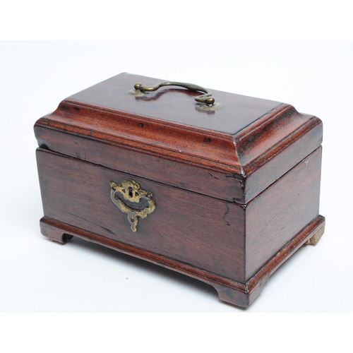 330 - George III 19th century mahogany tea caddy / trinket  chest box. Rectangular form with brass carry h... 