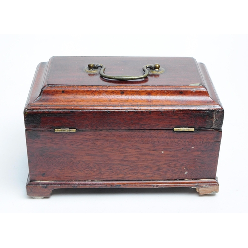 330 - George III 19th century mahogany tea caddy / trinket  chest box. Rectangular form with brass carry h... 