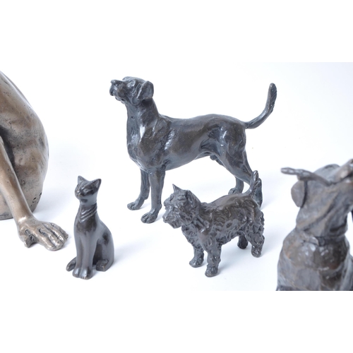 348 - Collection of assorted 20th century bronze ornamental sculptures. Including dogs, cats, pigs, a chil... 