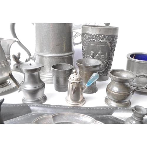 350 - Collection of 20th century miniature pewter tankards and jugs, miniature plates, regular sized tanka... 