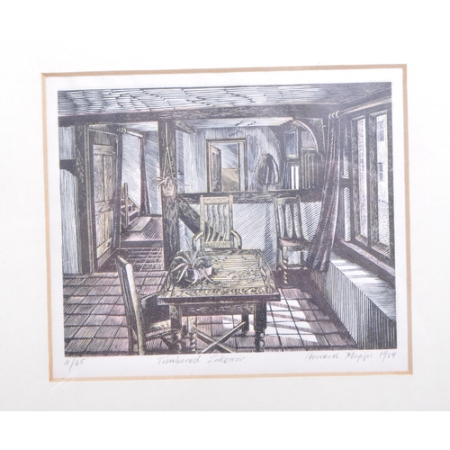 361 - Howard Phipps (B. 1954) - 1985 'Timbered Interior' coloured wood engraving, limited edition no. 4 ou... 