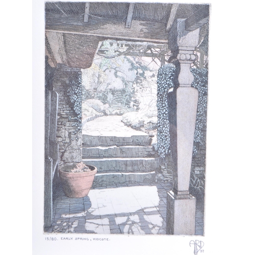 365 - Anthony R Dawson - 1997 'Early Spring, Hidcote' hand coloured etching, limited edition to 15/80. An ... 