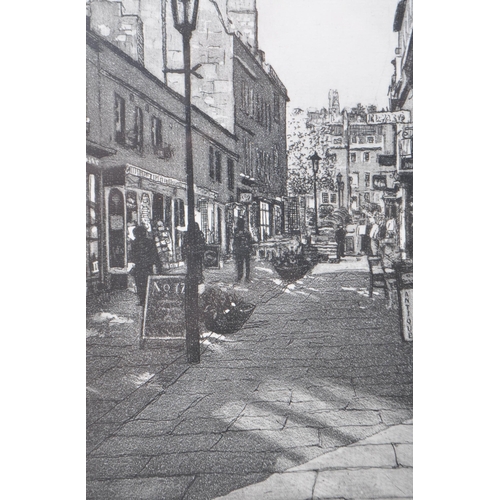 372 - Three late 20th century black and white etchings. Comprised of 1998 'Margarets Buildings' by Andrew ... 