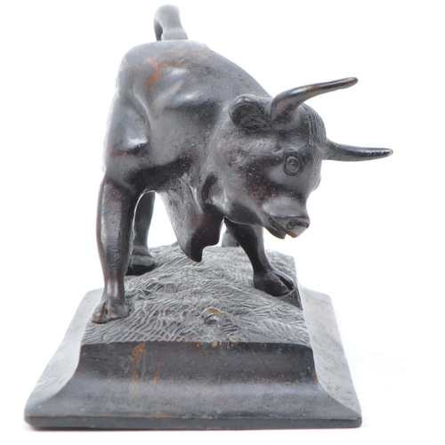 391 - 20th century bronze bull sculpture, depicting a bull in a field raised on a plinth base. Artist unkn... 