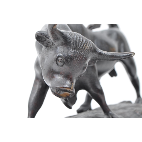 391 - 20th century bronze bull sculpture, depicting a bull in a field raised on a plinth base. Artist unkn... 