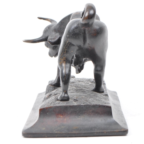 391 - 20th century bronze bull sculpture, depicting a bull in a field raised on a plinth base. Artist unkn... 