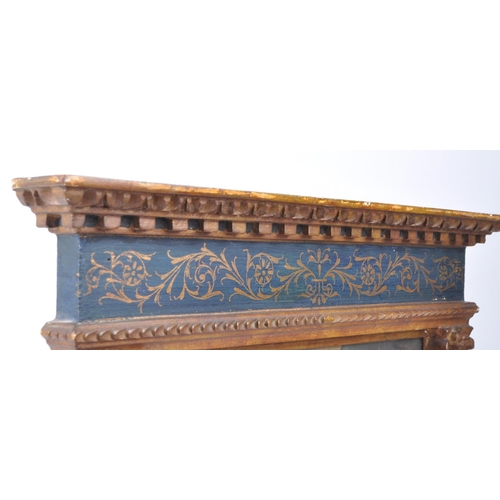 400 - 20th century florentine carved wall hanging frame with painted blue borders and gilt detailing. Meas... 