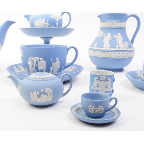 80 - Wedgwood - Jasperware - Collection of 20th century bisque porcelain sky blue pieces, comprised of a ... 