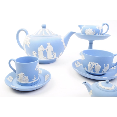 80 - Wedgwood - Jasperware - Collection of 20th century bisque porcelain sky blue pieces, comprised of a ... 