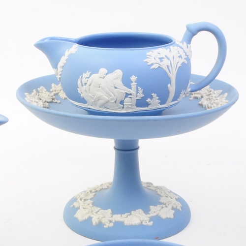 80 - Wedgwood - Jasperware - Collection of 20th century bisque porcelain sky blue pieces, comprised of a ... 