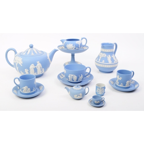 80 - Wedgwood - Jasperware - Collection of 20th century bisque porcelain sky blue pieces, comprised of a ... 