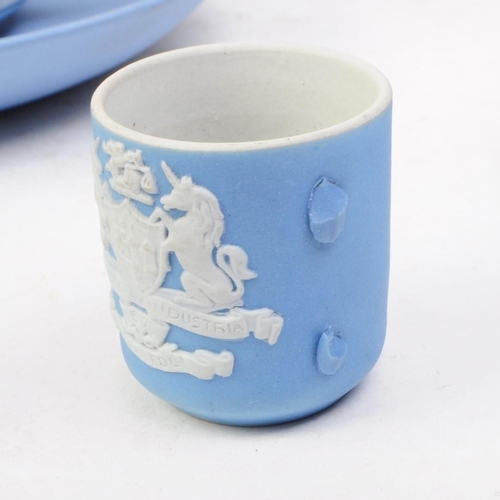 80 - Wedgwood - Jasperware - Collection of 20th century bisque porcelain sky blue pieces, comprised of a ... 