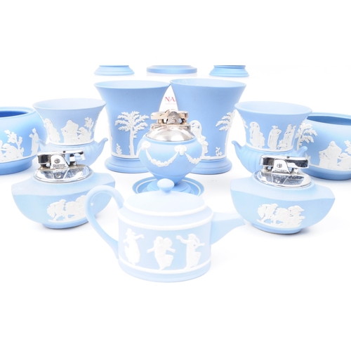 81 - Wedgwood - Jasperware - Collection of 20th century bisque porcelain sky blue pieces, comprised of va... 