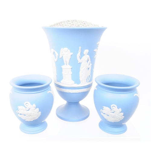 81 - Wedgwood - Jasperware - Collection of 20th century bisque porcelain sky blue pieces, comprised of va... 