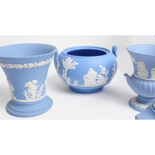 81 - Wedgwood - Jasperware - Collection of 20th century bisque porcelain sky blue pieces, comprised of va... 