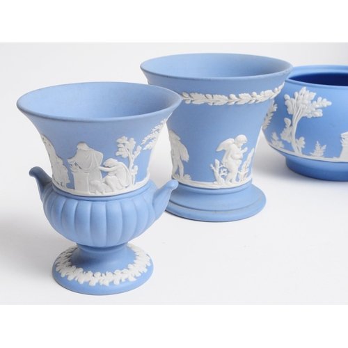 81 - Wedgwood - Jasperware - Collection of 20th century bisque porcelain sky blue pieces, comprised of va... 