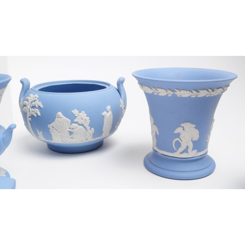 81 - Wedgwood - Jasperware - Collection of 20th century bisque porcelain sky blue pieces, comprised of va... 