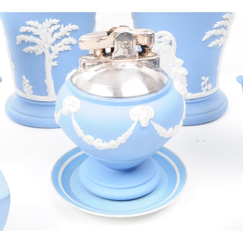 81 - Wedgwood - Jasperware - Collection of 20th century bisque porcelain sky blue pieces, comprised of va... 