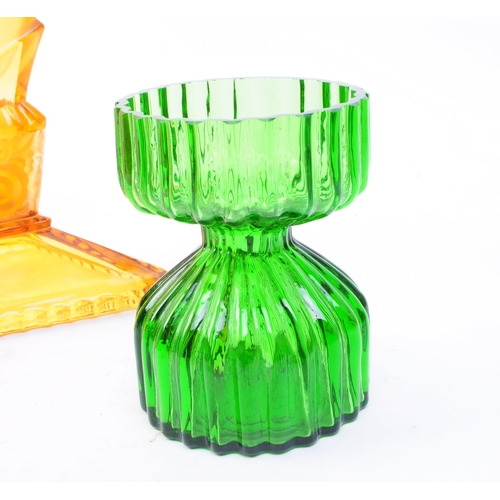 89 - Collection of mid century glass pieces, comprised of a Wedgwood green ribbed vase, Waterford crystal... 