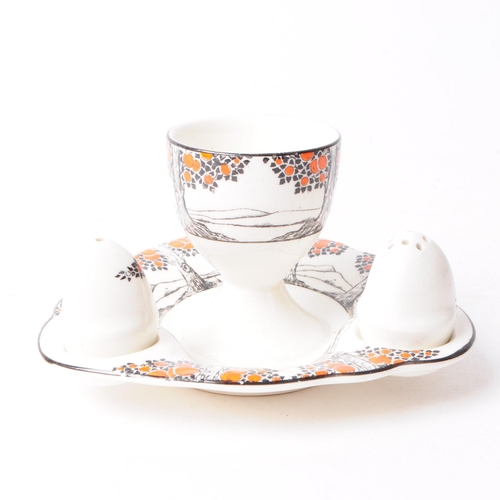 92 - Crown Ducal Ware - Early 20th century English ceramic egg cup / cruet set no. 7112701. Comprised of ... 