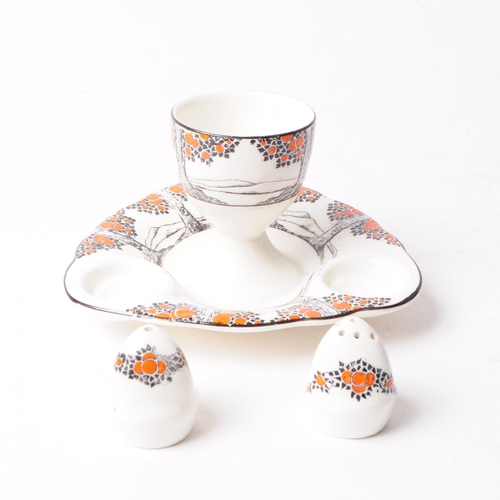 92 - Crown Ducal Ware - Early 20th century English ceramic egg cup / cruet set no. 7112701. Comprised of ... 