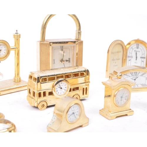 226 - Park Lane - Collection of late 20th century miniature brass clocks, mostly by Park Lane. Clocks moun... 