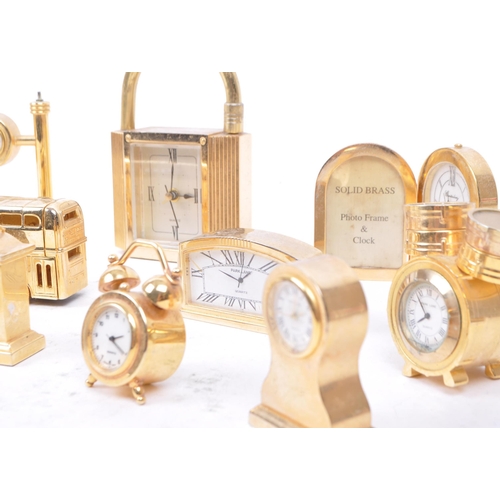 226 - Park Lane - Collection of late 20th century miniature brass clocks, mostly by Park Lane. Clocks moun... 