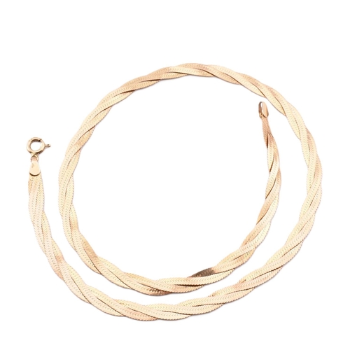 139 - A hallmarked 9ct gold flat link plaited snake chain necklace. Weight 8.2g. Measures 40cm x 0.5cm... 