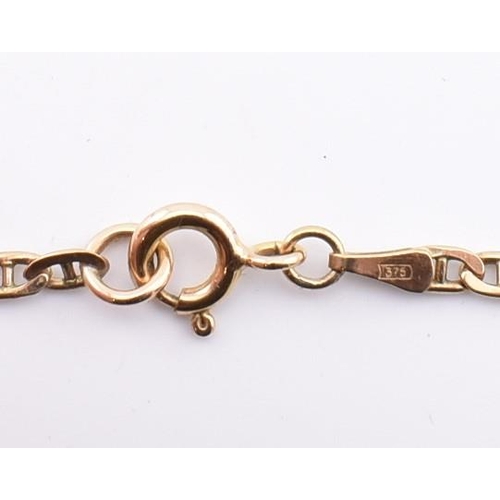 143 - Italian 9ct gold flat-linked mariner chain necklace. Marked 375, Italy. Gross weight 7.68g. Length 4... 